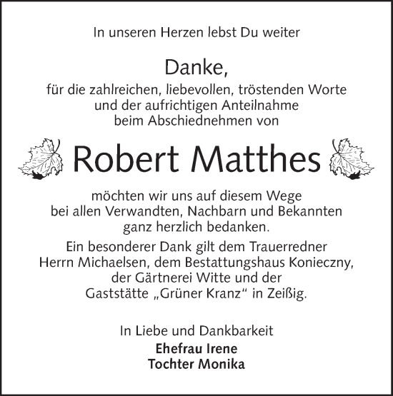 Traueranzeige von Robert Matthes von Lausitzer Rundschau