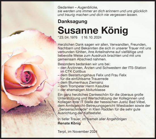 Traueranzeige von Susanne König von Lausitzer Rundschau