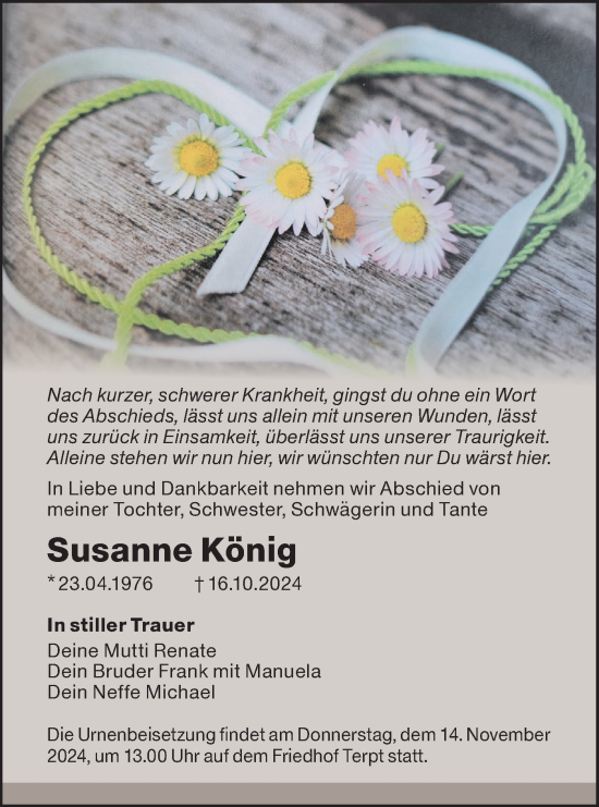 Traueranzeige von Susanne König von Lausitzer Rundschau