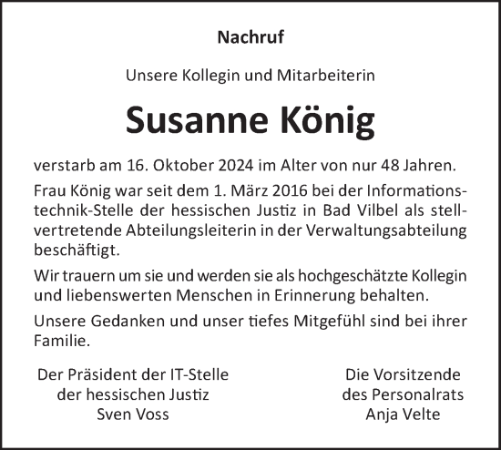 Traueranzeige von Susanne König von Lausitzer Rundschau