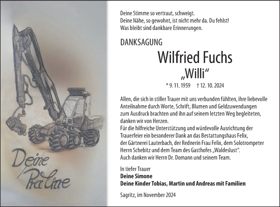 Traueranzeige von Wilfried Fuchs von Lausitzer Rundschau