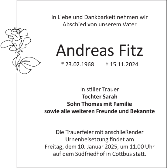 Traueranzeige von Andreas Fitz von Lausitzer Rundschau