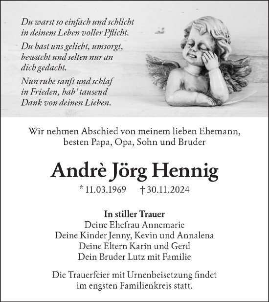 Traueranzeige von Andre Jörg Hennig von Lausitzer Rundschau