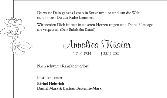 Traueranzeige von Annelies Küster von Lausitzer Rundschau