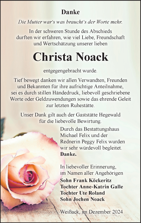 Traueranzeige von Christa Noack von Lausitzer Rundschau