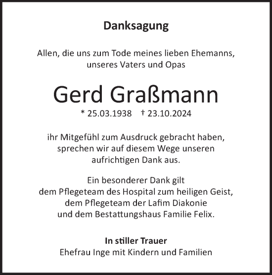 Traueranzeige von Gerd Graßmann von Lausitzer Rundschau