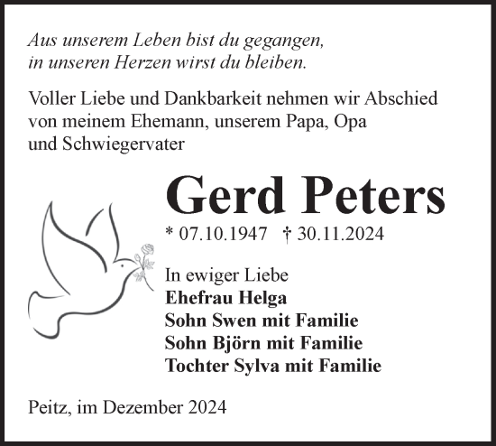 Traueranzeige von Gerd Peters von Lausitzer Rundschau