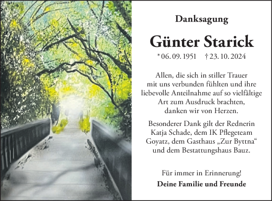 Traueranzeige von Günter Starick von Lausitzer Rundschau