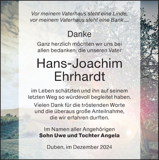 Traueranzeige von Hans-Joachim Ehrhardt von Lausitzer Rundschau