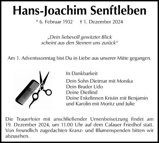 Traueranzeige von Hans-Joachim Senftleben von Lausitzer Rundschau