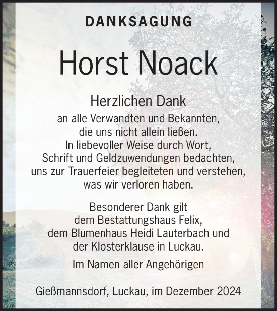 Traueranzeige von Horst Noack von Lausitzer Rundschau