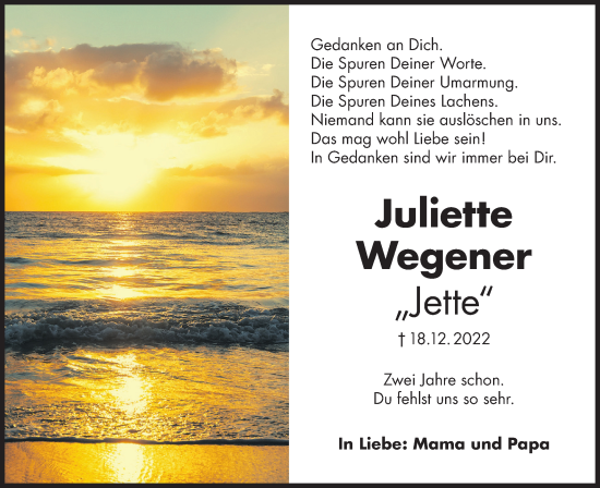 Traueranzeige von Juliette Wegener von Lausitzer Rundschau