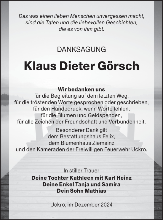 Traueranzeige von Klaus Dieter Görsch von Lausitzer Rundschau