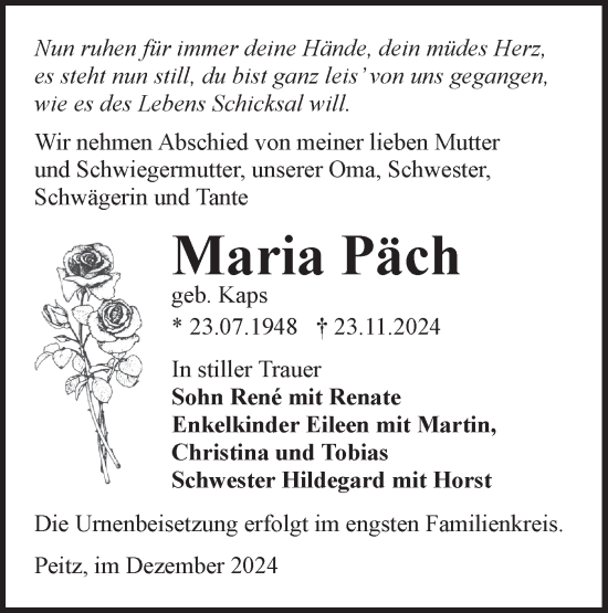 Traueranzeige von Maria Päch von Lausitzer Rundschau