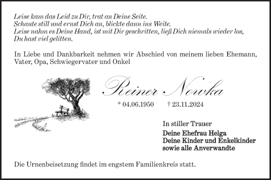 Traueranzeige von Reiner Nowka von Lausitzer Rundschau