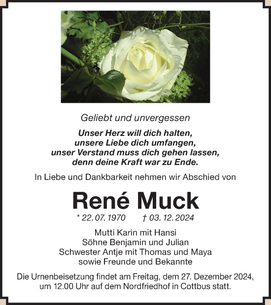 Traueranzeige von Rene Muck von Lausitzer Rundschau