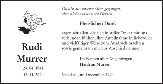 Traueranzeige von Rudi Murrer von Lausitzer Rundschau