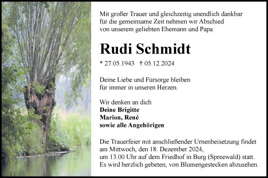 Traueranzeige von Rudi Schmidt von Lausitzer Rundschau