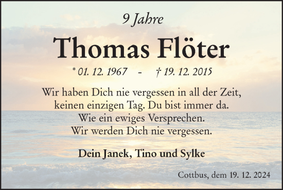 Traueranzeige von Thomas Flöter von Lausitzer Rundschau