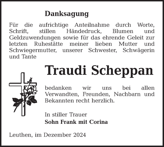 Traueranzeige von Traudi Scheppan von Lausitzer Rundschau