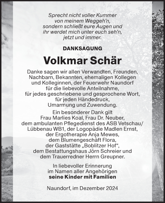 Traueranzeige von Volkmar Schär von Lausitzer Rundschau