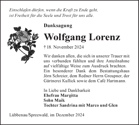 Traueranzeige von Wolfgang Lorenz von Lausitzer Rundschau