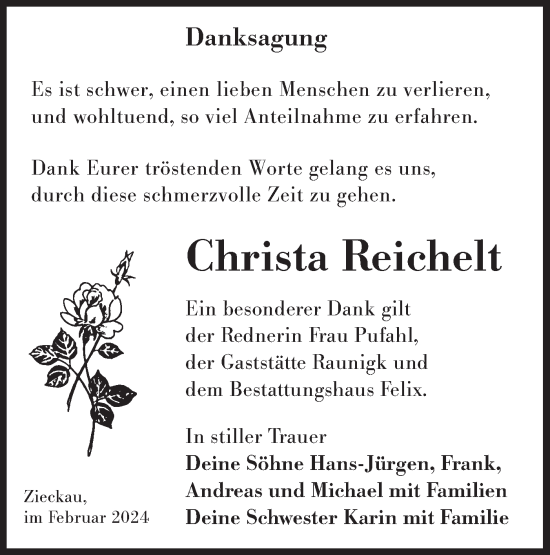 Traueranzeige von Christa Reichelt von Lausitzer Rundschau