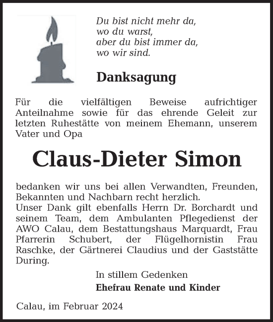 Traueranzeige von Claus-Dieter Simon von Lausitzer Rundschau