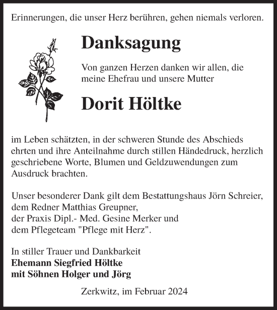Traueranzeige von Dorit Höltke von Lausitzer Rundschau