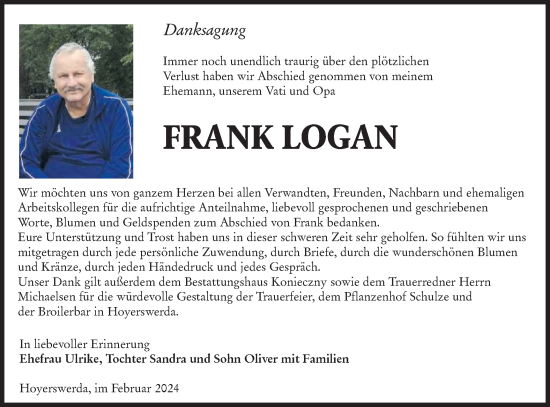 Traueranzeige von Frank Logan von Lausitzer Rundschau