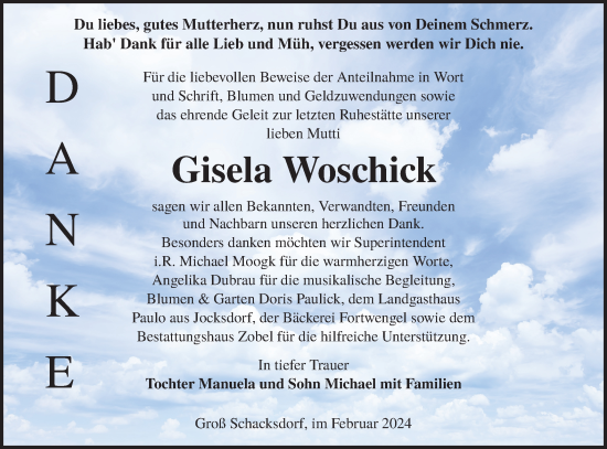 Traueranzeige von Gisela Woschick von Lausitzer Rundschau