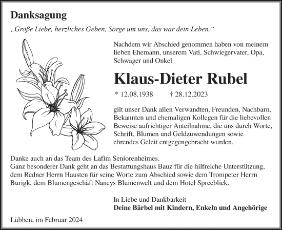 Traueranzeige von Klaus-Dieter Rubel von Lausitzer Rundschau