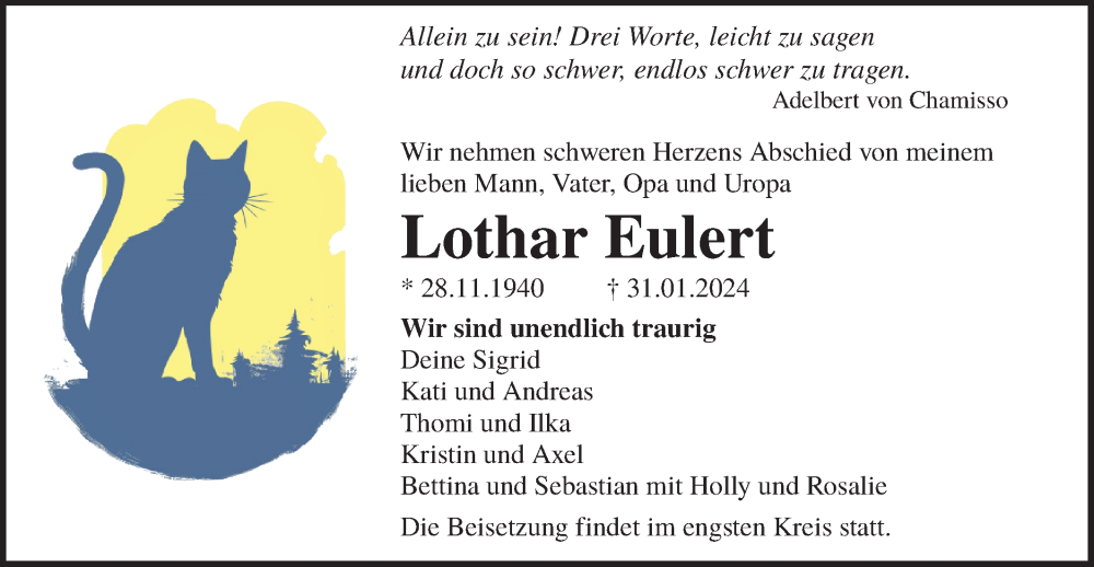  Traueranzeige für Lothar Eulert vom 17.02.2024 aus Lausitzer Rundschau