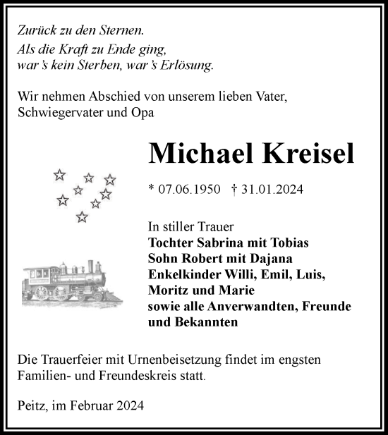 Traueranzeige von Michael Kreisel von Lausitzer Rundschau