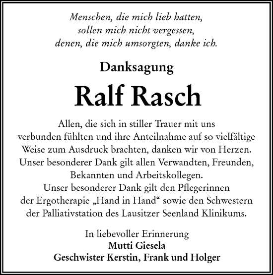 Traueranzeige von Ralf Rasch von Lausitzer Rundschau