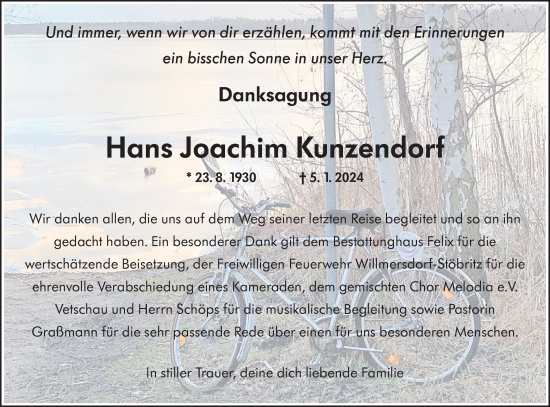 Traueranzeige von Hans Joachim Kunzendorf von Lausitzer Rundschau
