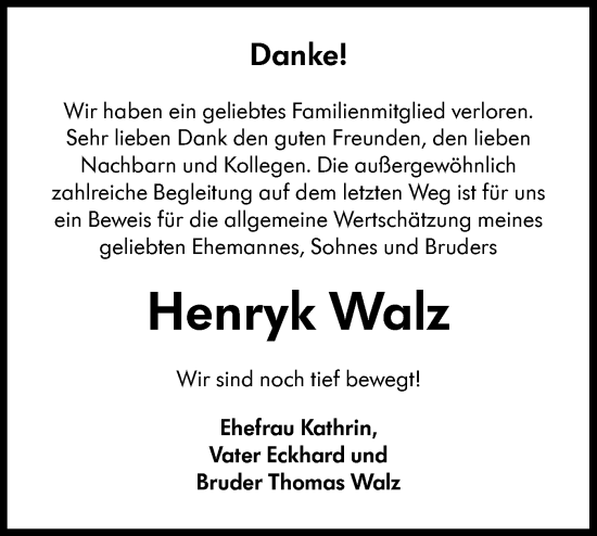 Traueranzeige von Henryk Walz von Lausitzer Rundschau