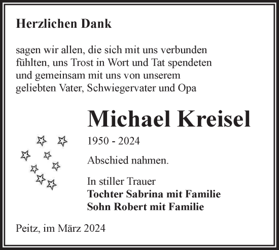 Traueranzeige von Michael Kreisel von Lausitzer Rundschau