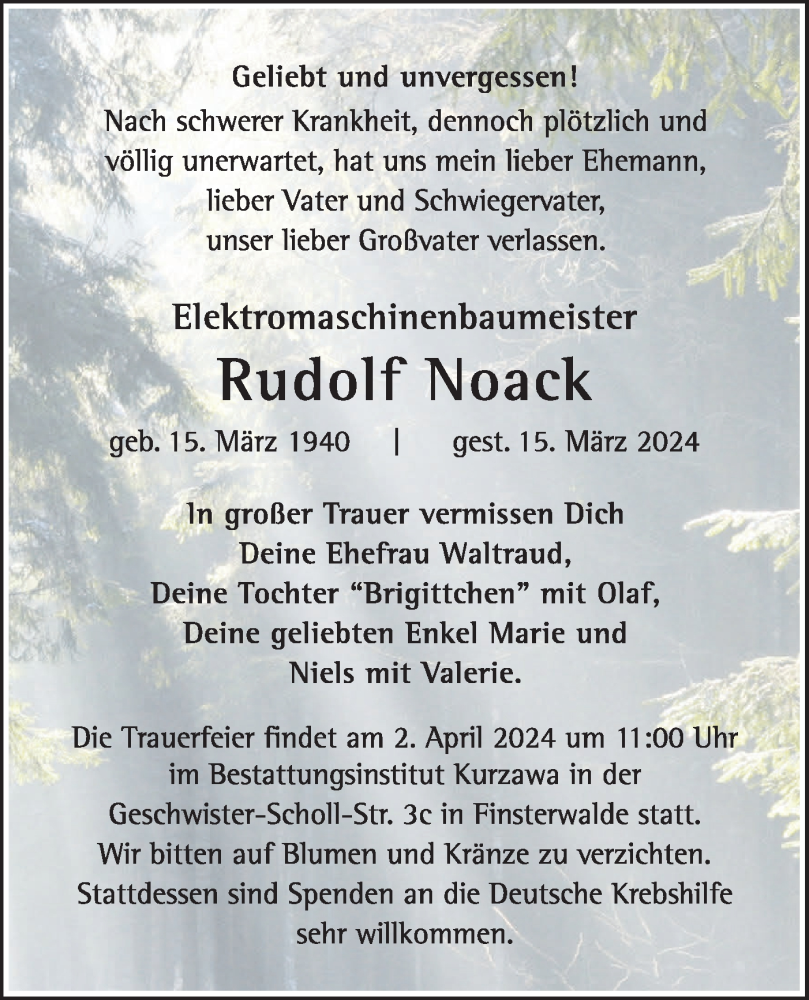  Traueranzeige für Rudolf Noack vom 23.03.2024 aus Lausitzer Rundschau