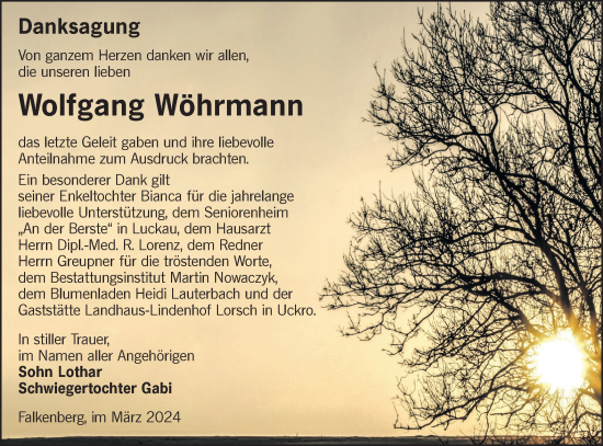 Traueranzeige von Wolfgang Wöhrmann von Lausitzer Rundschau