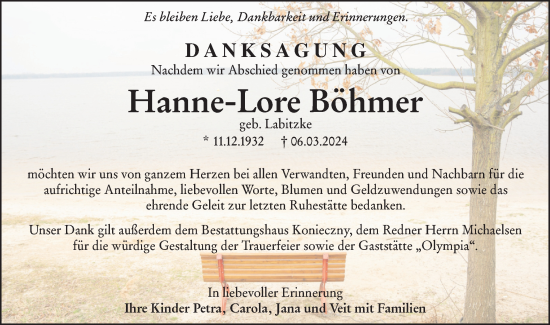 Traueranzeige von Hanne-Lore Böhmer von Lausitzer Rundschau