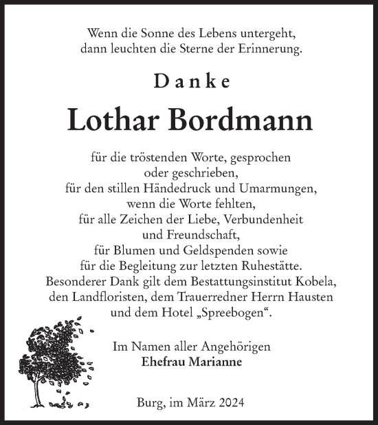 Traueranzeige von Lothar Bordmann von Lausitzer Rundschau