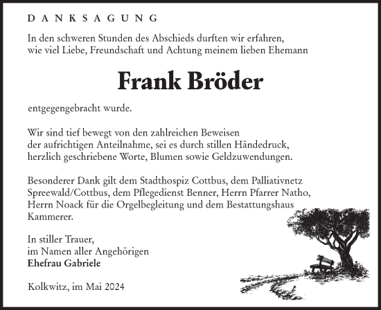 Traueranzeige von Frank Bröder von Lausitzer Rundschau