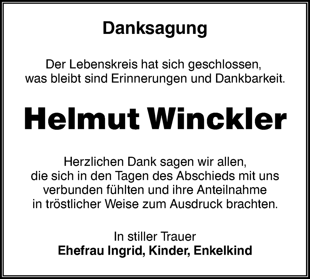  Traueranzeige für Helmut Winckler vom 18.05.2024 aus Lausitzer Rundschau