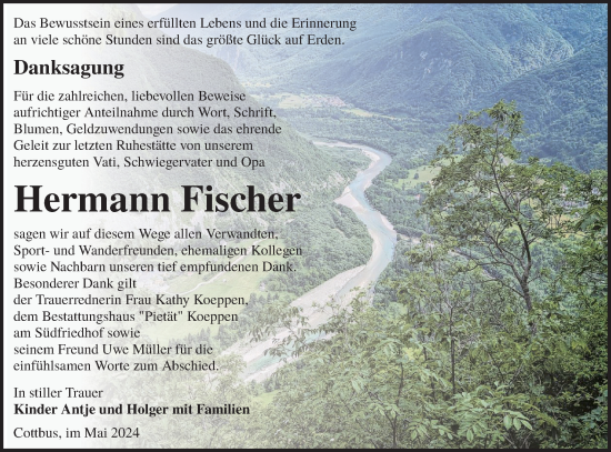 Traueranzeige von Hermann Fischer von Lausitzer Rundschau