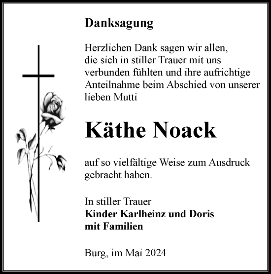 Traueranzeige von Käthe Noack von Lausitzer Rundschau