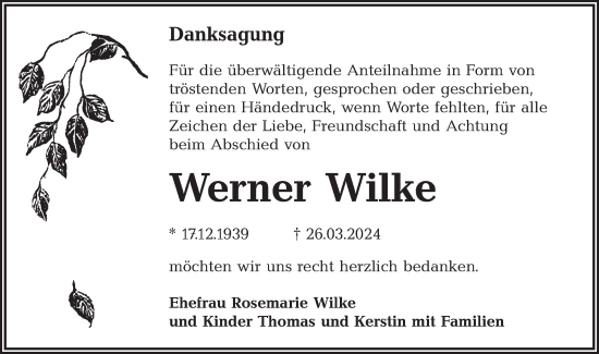 Traueranzeige von Werner Wilke von Lausitzer Rundschau