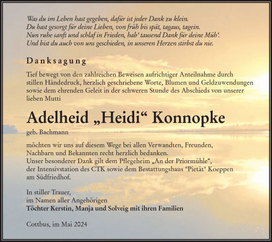 Traueranzeige von Adelheid Konnopke von Lausitzer Rundschau