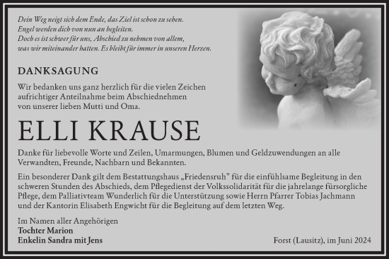 Traueranzeige von Elli Krause von Lausitzer Rundschau