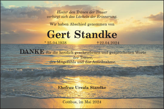 Traueranzeige von Gert Standke von Lausitzer Rundschau